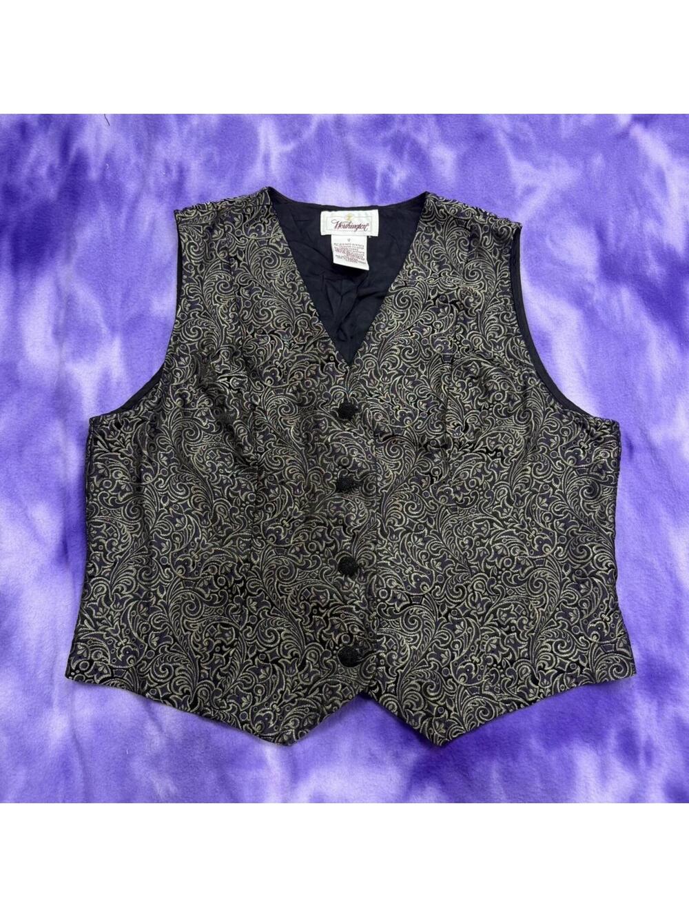 Worthington purple black and gold vest with ornate paisley pattern